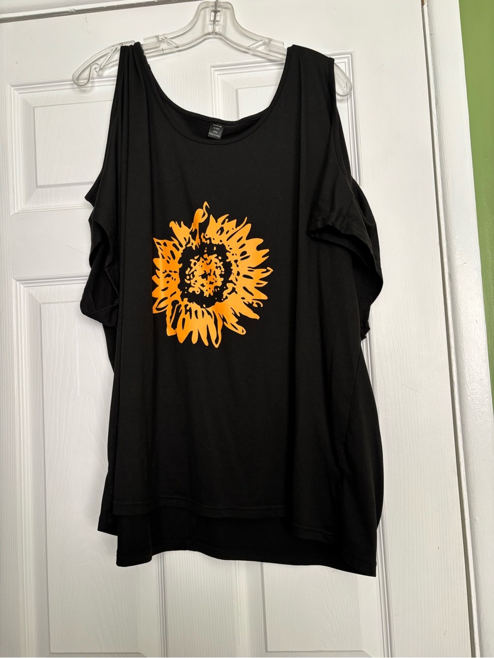 Black Cold-Shoulder Top with Sunflower Graphic